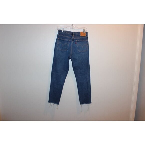 Levis Premium Womens High-Waisted Button-Fly Distressed Hem Blue Denim Jeans Siz - Picture 5 of 12